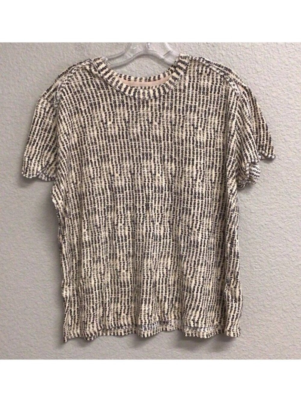 We The Free Graphic Oversized Boxy Boho Tee Size XS Linen Blend Black Cream